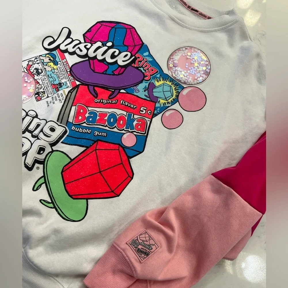 Justice Kids Cream and Pink Graphic Sweatshirt
